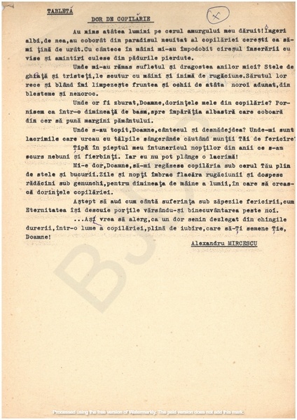 M-1254 - Tabletă de scriitor. ALEXANDRU MIRCESCU